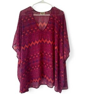 Show Me Your Mumu Boho Pink Aztec Sheer Tunic Top Shawl Festival Size Small